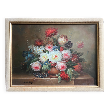 Tableau HSP "Bouquet of flowers on a console" signed Ed. W. Kerling 1889-1953