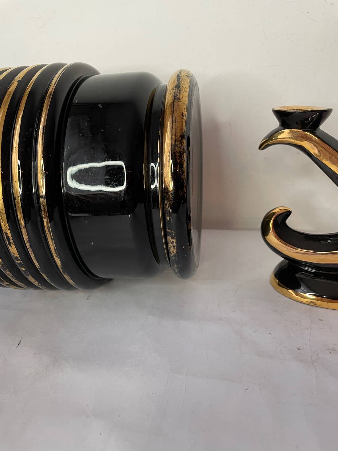 Art Deco vase and candle holder set
