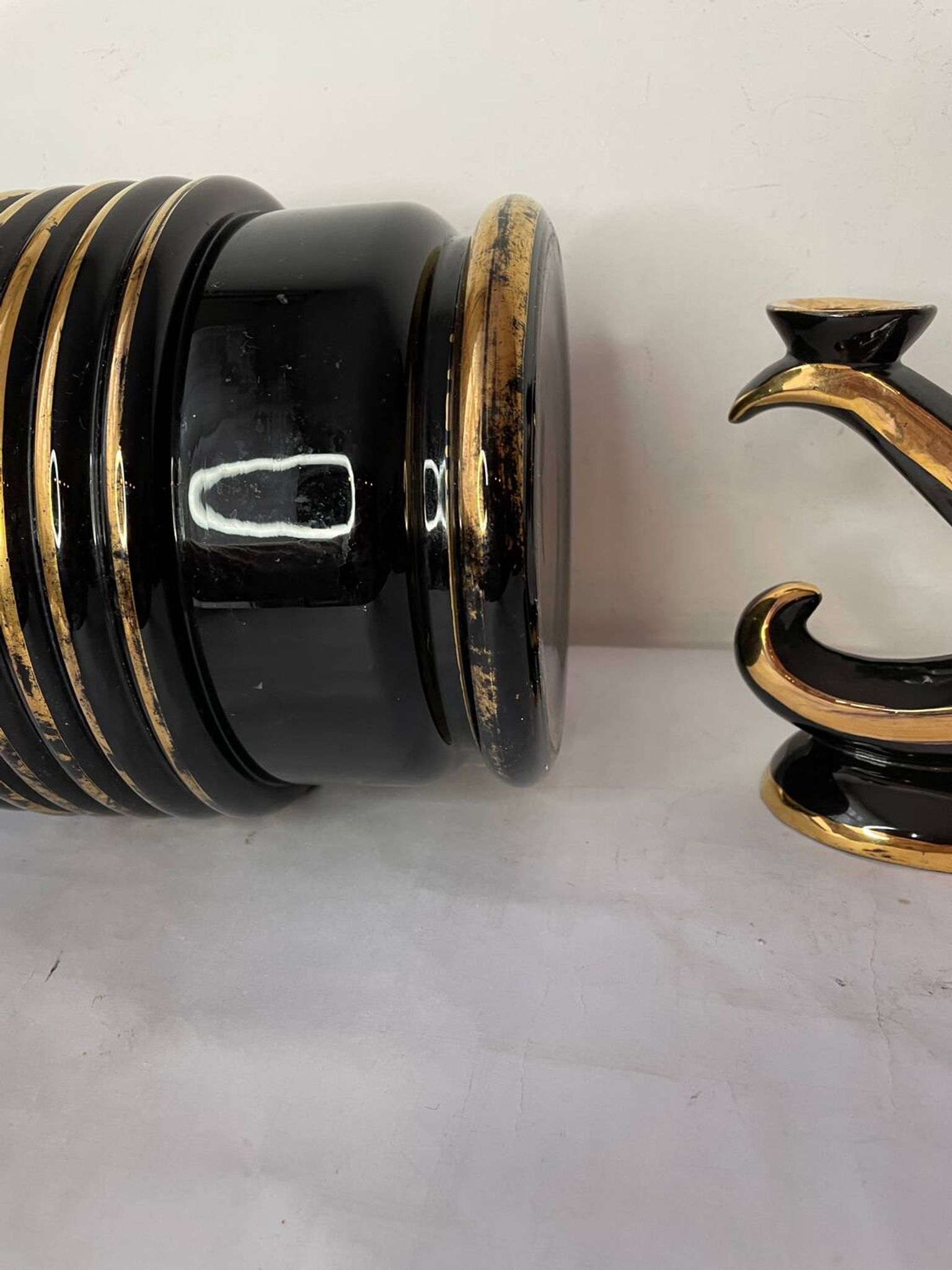 Art Deco vase and candle holder set
