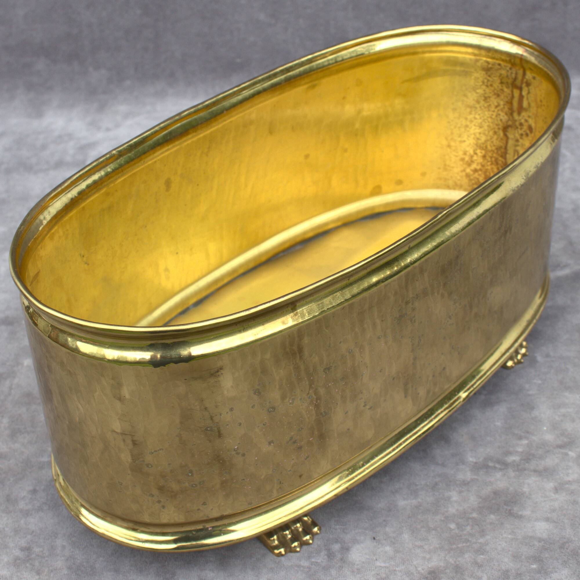 Rectangular brass flowerpot with lion feet made in Belgium