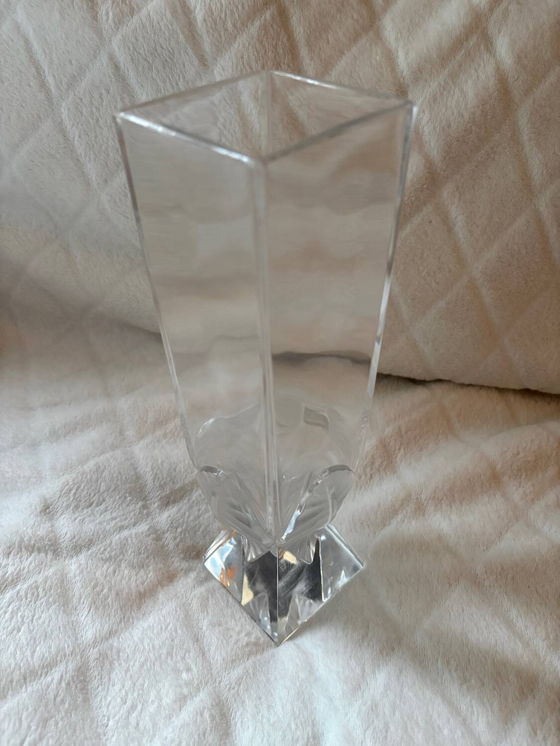 LALIQUE Vase France "Floréal" Satin and Clear Crystal — Signed