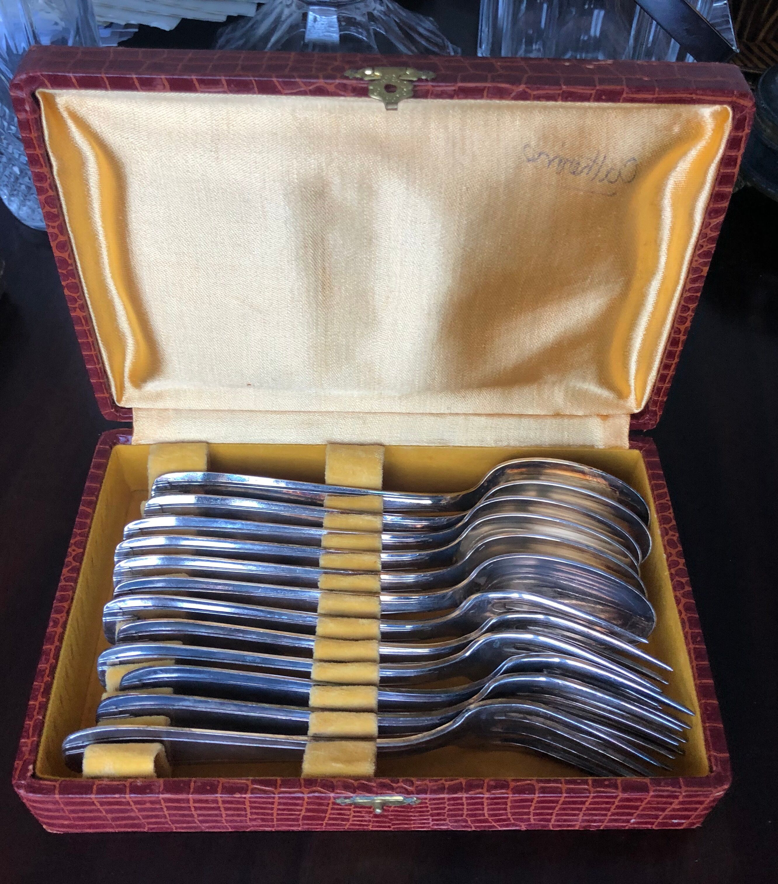 Set of 6 silver metal cutlery (box of 12 pieces)