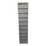 Industrial metal workshop desk storage unit with 10 flaps, 1950s.