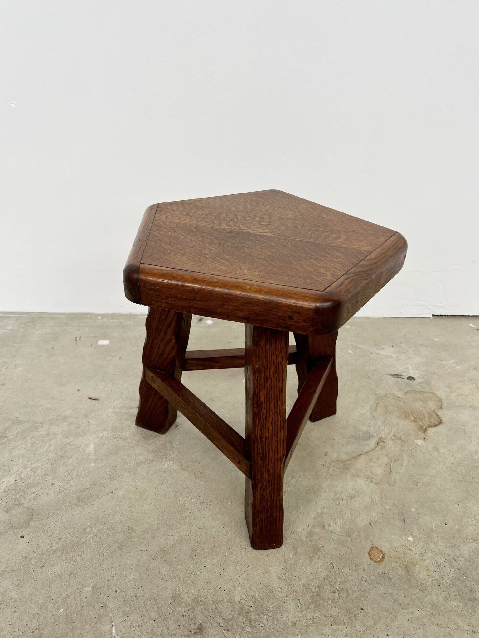 Vintage Brutalist Solid Wood Low Stool