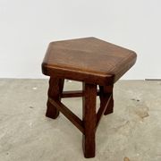 Vintage Brutalist Solid Wood Low Stool