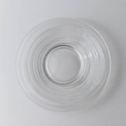 4x Transparent Glass Cups and Saucers with Grooved Embossing – Art Deco Italy 1960s, Elegant Tea Glassware Set