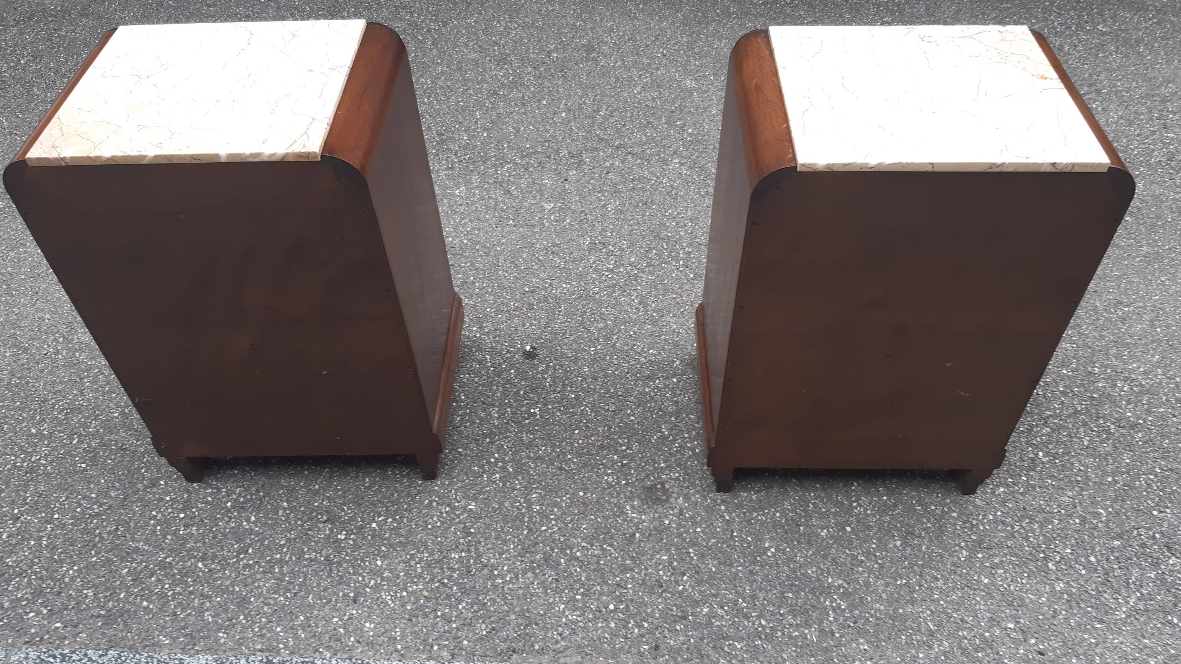 Art Deco bedside tables carved wood and marble 1930