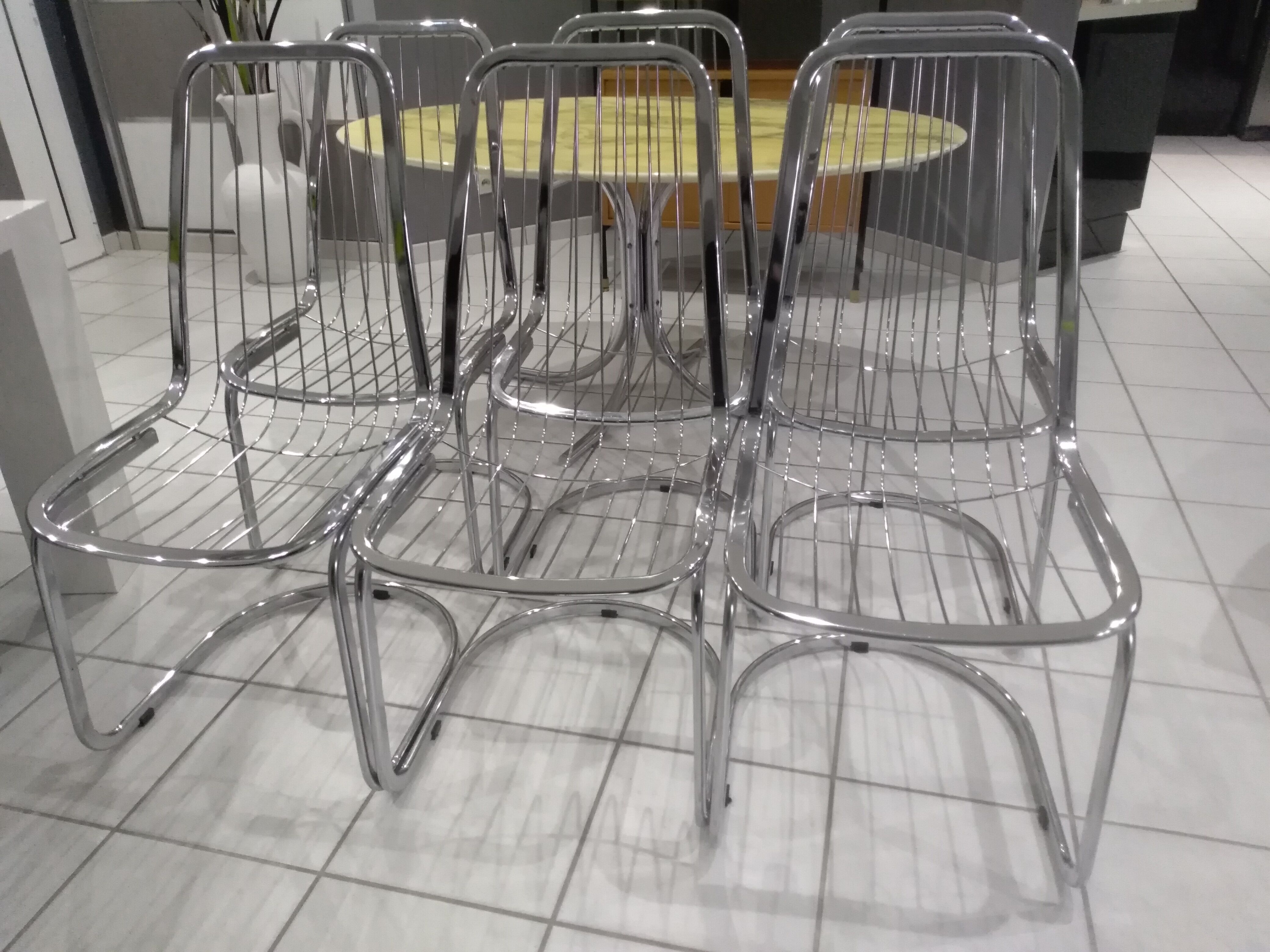Suite of 6 vintage chrome metal chairs 1970
