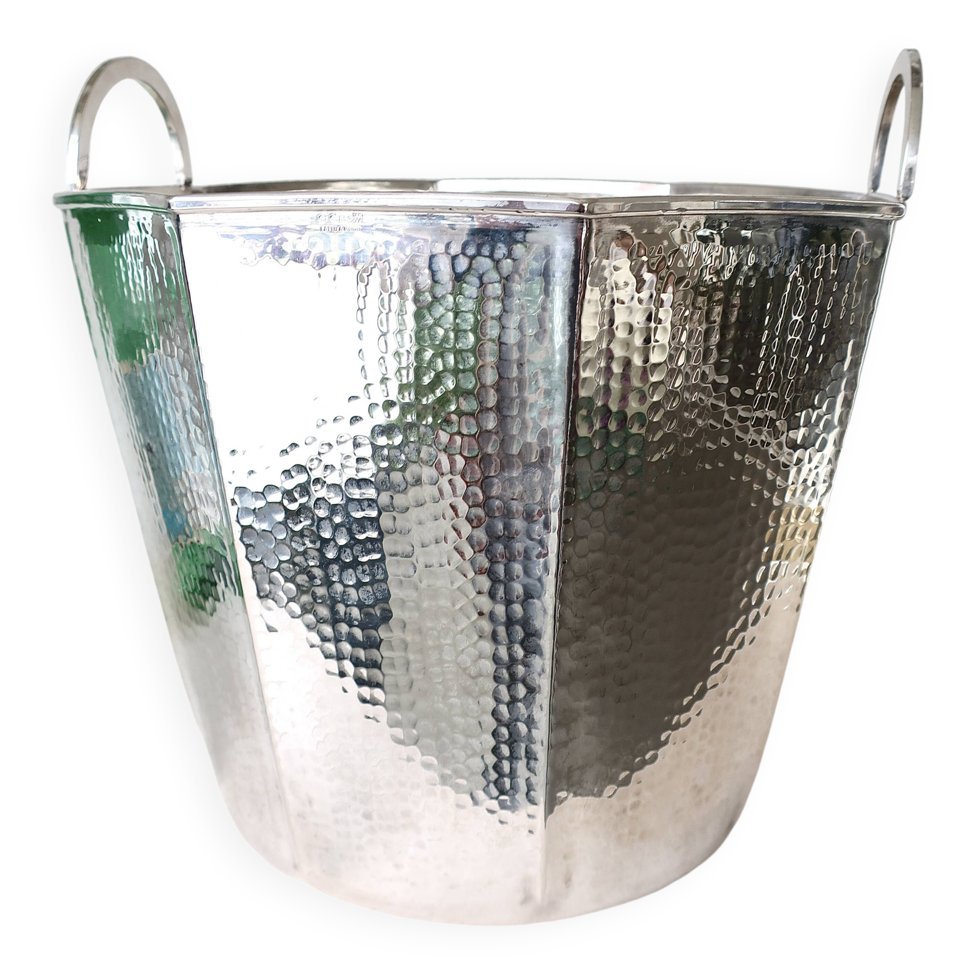 Champagne bucket circa 1960, Italian design Fratelli Cassetti, silver plated metal