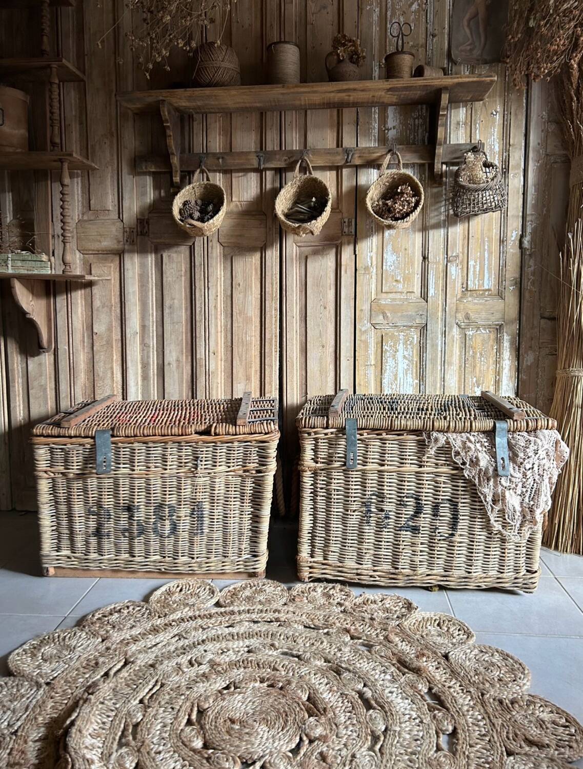 Old wicker moving trunk