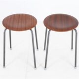 Set of 2 mid-century stools / teak / steel / Danish industrial design / 1960s