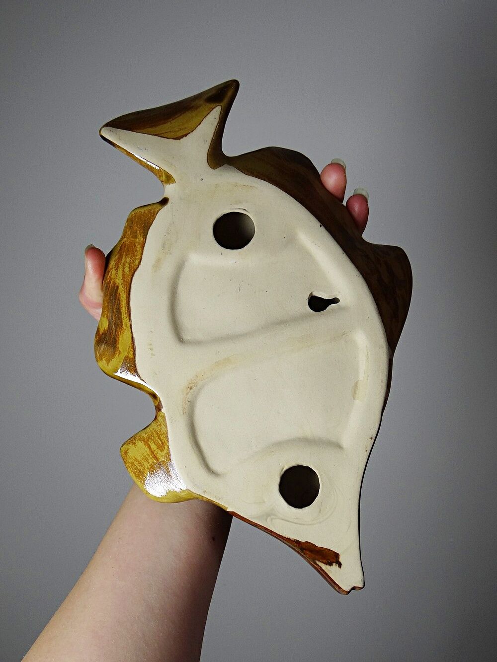 Vintage ceramic wall fish in glazed handmade style, 1970s-1980s.
