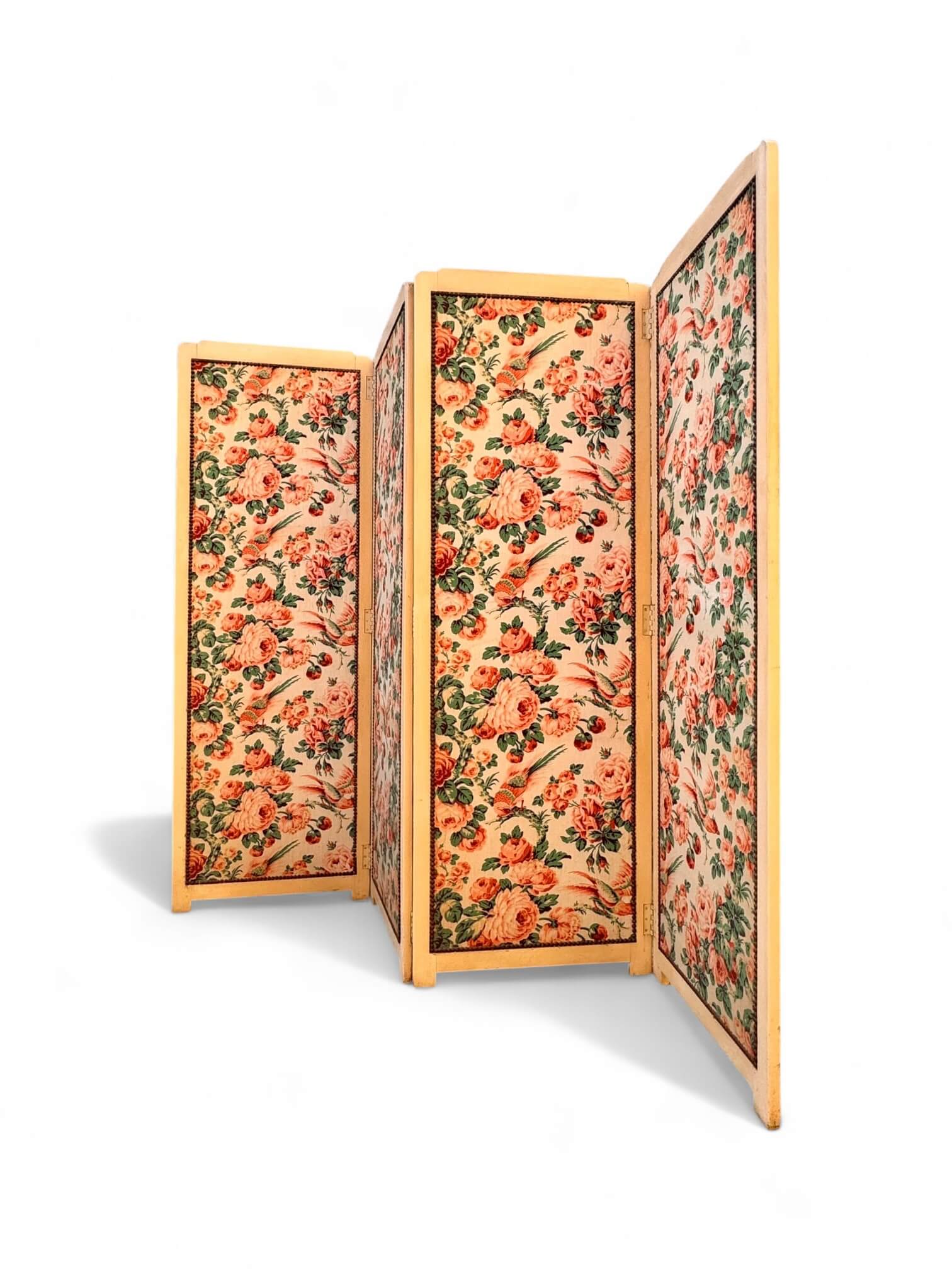 Antique 4-panel floral screen