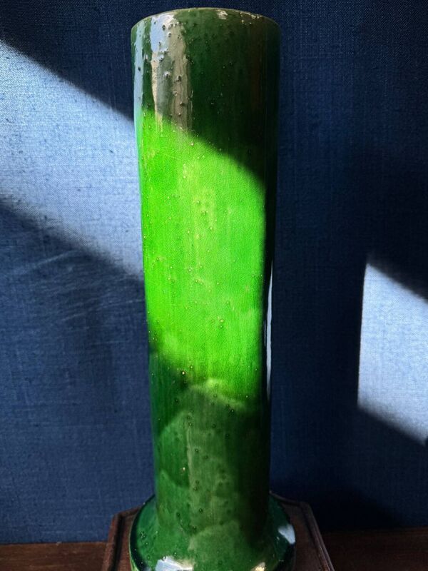 Grand vase Art nouveau en grès émaillé vert craquelé – Col balustre fu