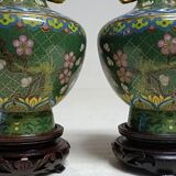 Pair of Asian enamel cloisonné vases