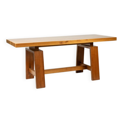 Light cherry wood varnished desk. 1970s