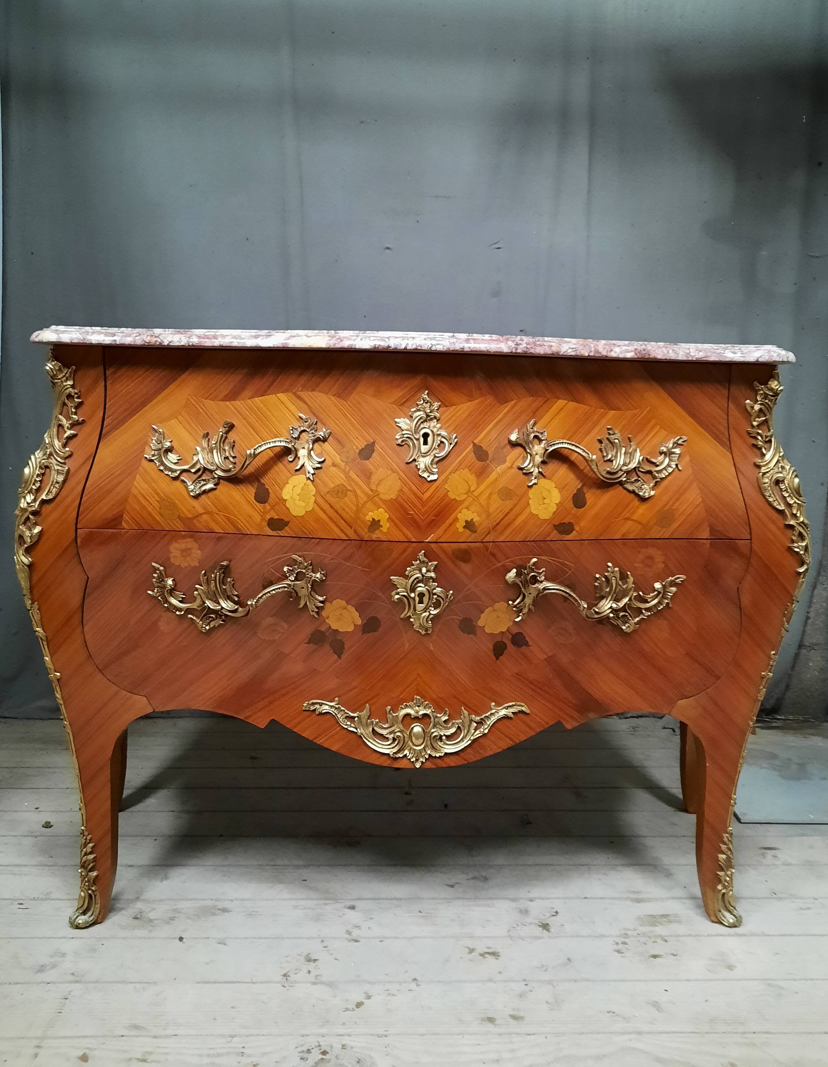 Louis XV style marquette chest of drawers