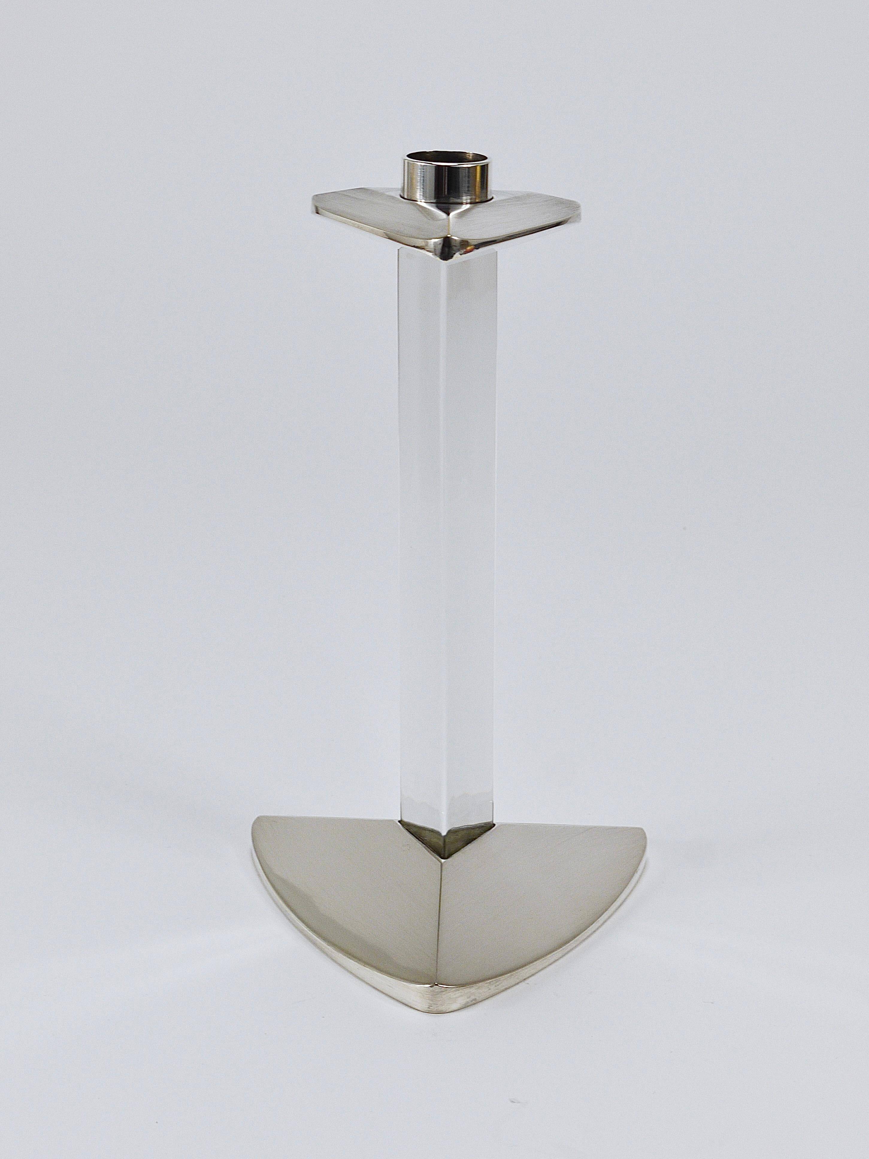 Riedel x Mesa postmodern chandeliers in silver and crystal, Italy, 1980.