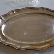 Plat serviteur apéritif métal argenté poinçon HKE et verre