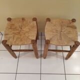 Pair of stools savoyards"wood and straw 1960