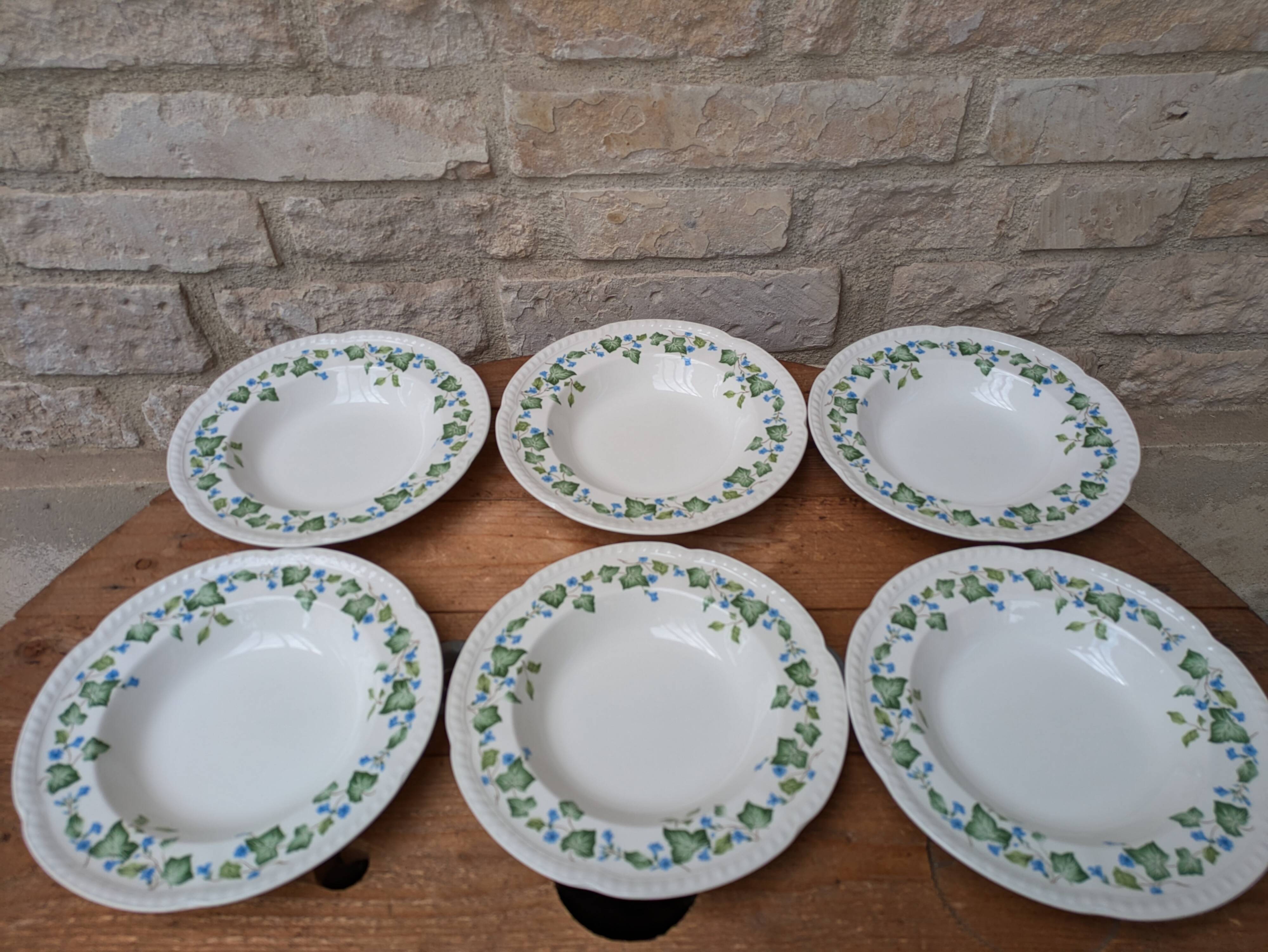 Johnson Brothers Set of 6 Ivy Leaf and Flower Blue Dinner Plates