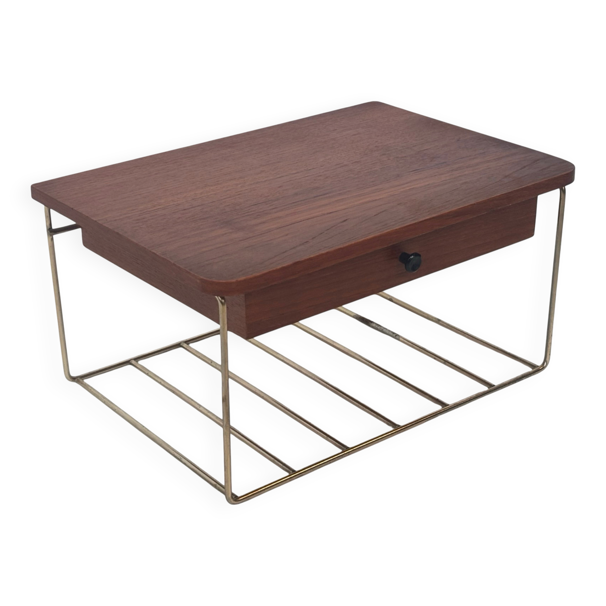 Vintage Floating Wall Shelf With Drawer, Teak String Rack 60's Design
