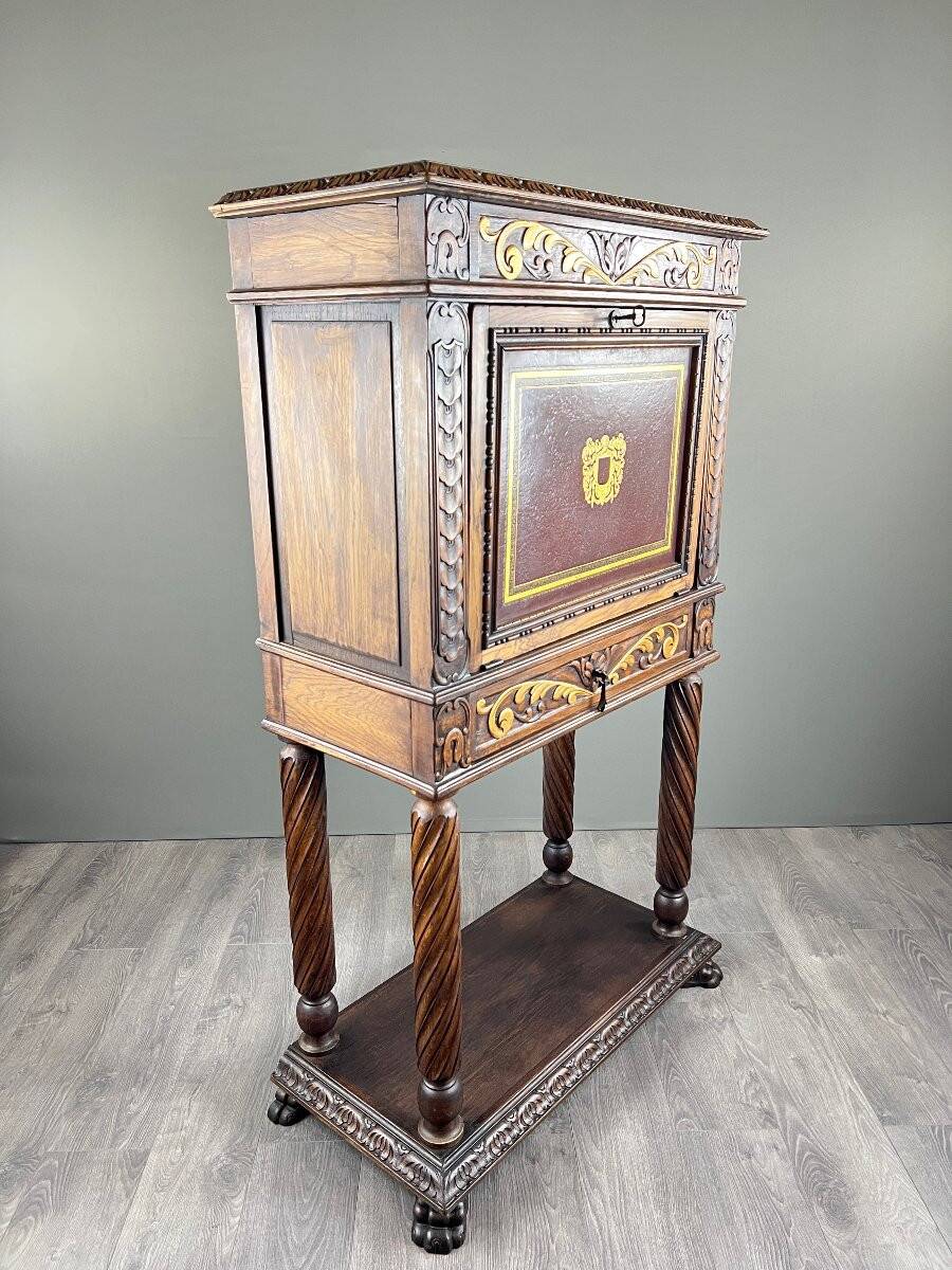 Carved and polychrome wooden secretary, Neo-Renaissance style, 19th century