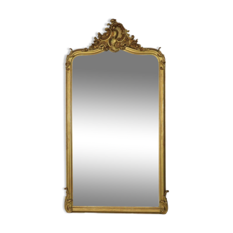 Grand Miroir Ancien Doré 19ème Siècle Style Baroque Facetté 145cm