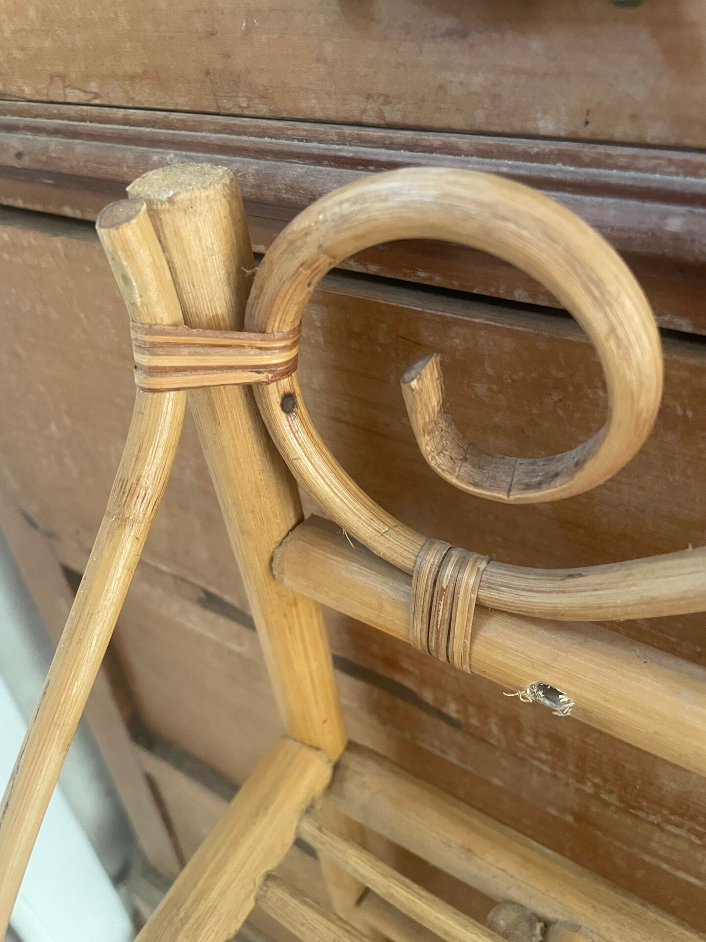 Vintage bamboo and rattan wall coat rack