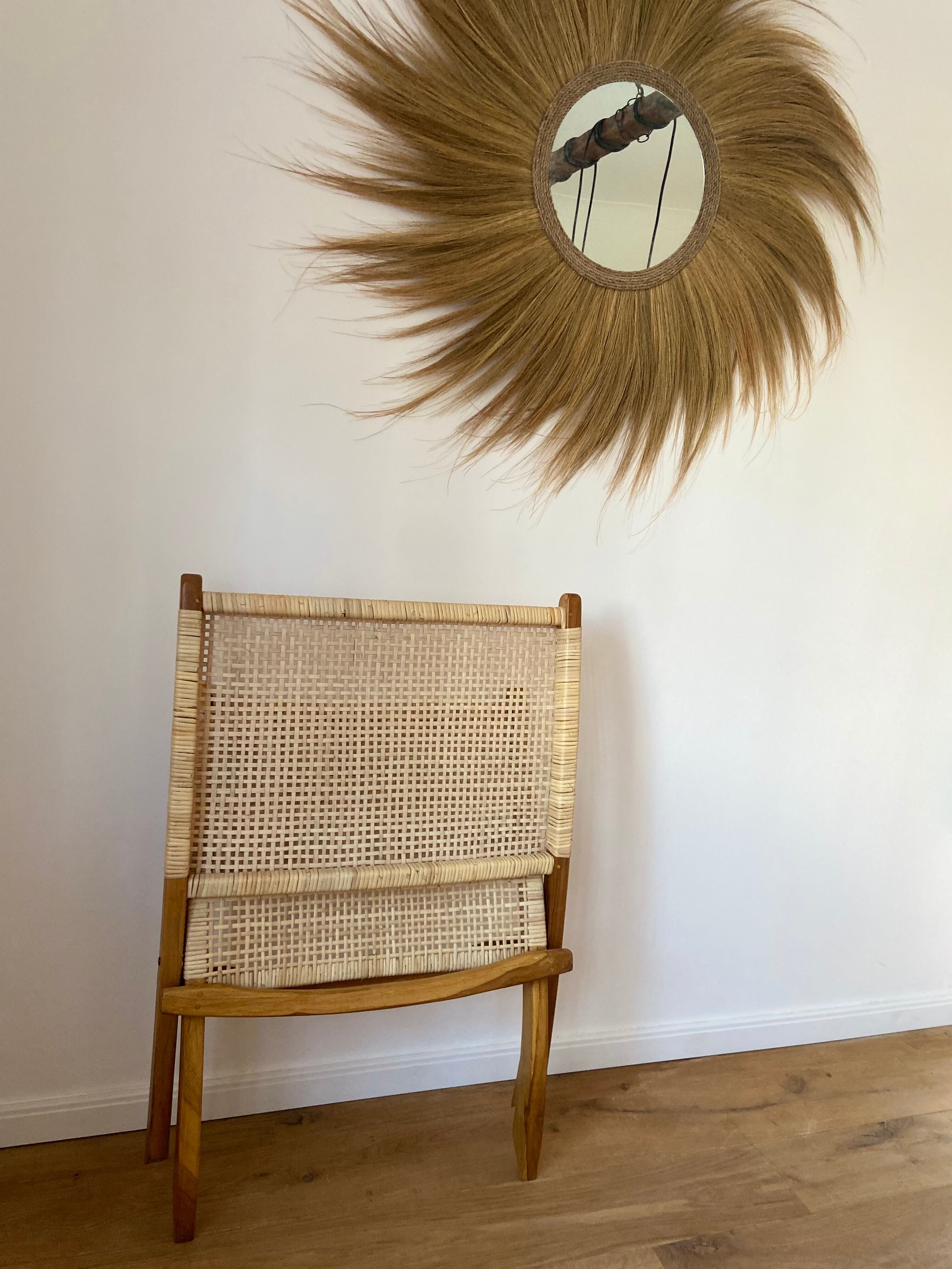 Fauteuil pliant en bois et rotin