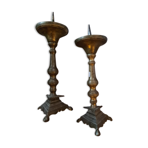 paire de candélabres anciens en laiton