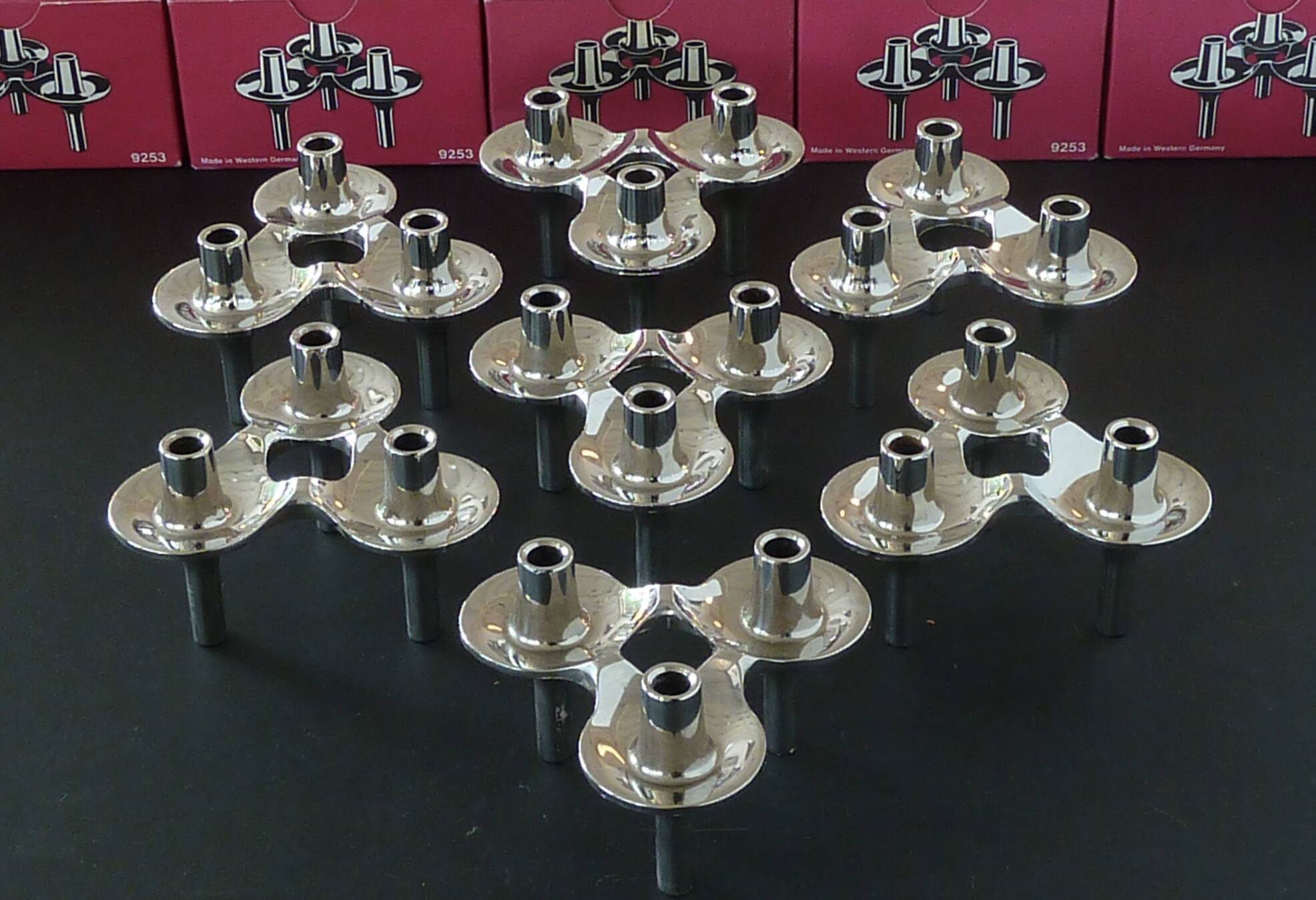 Rare set of 7 BMF Orion type Nagel candlesticks with box