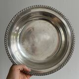 Antique round salad bowl or dish in shiny silver metal