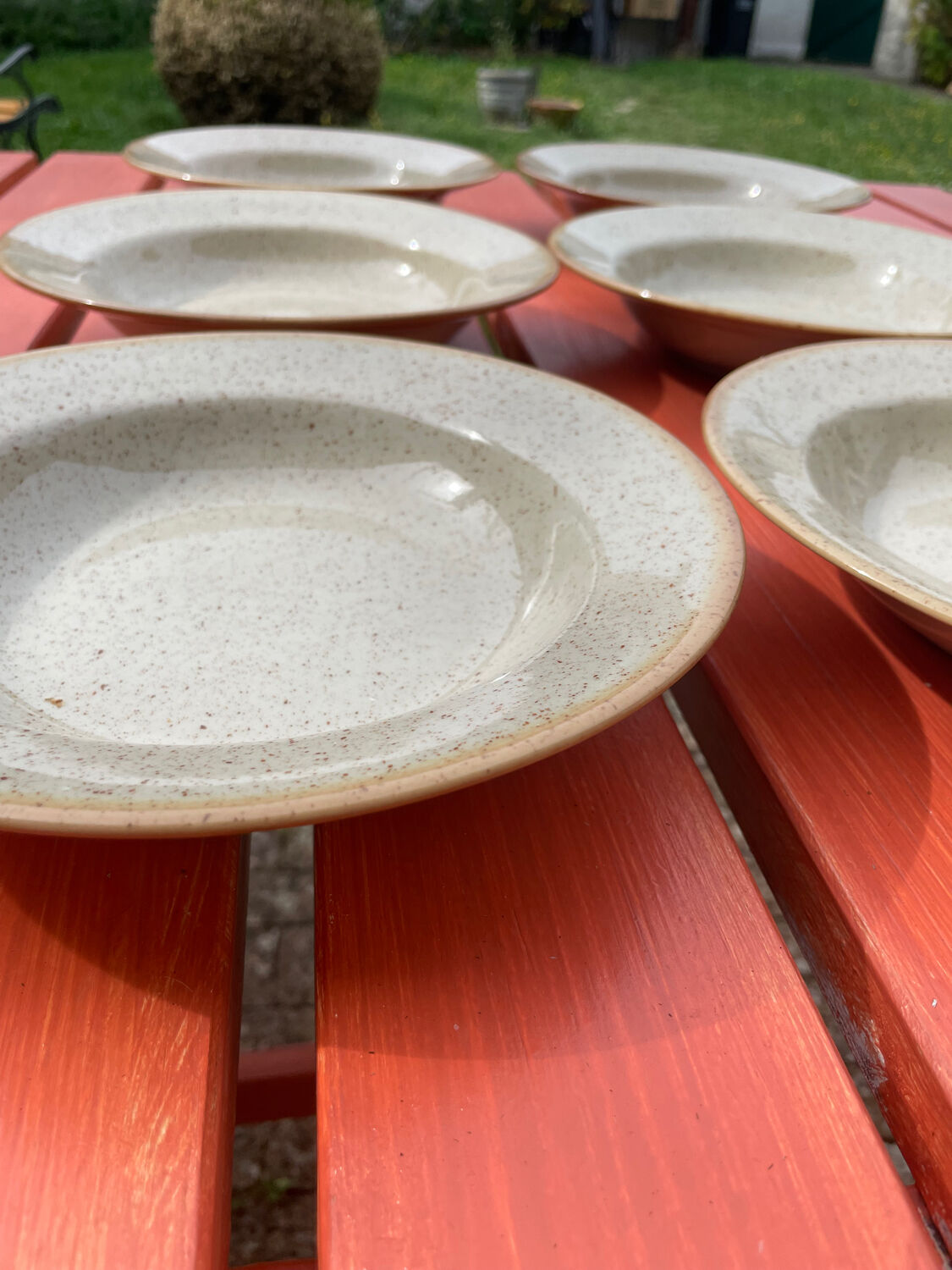 6 Hollow sandstone plates speckled Tulowice mid century XXe