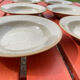 6 Hollow sandstone plates speckled Tulowice mid century XXe