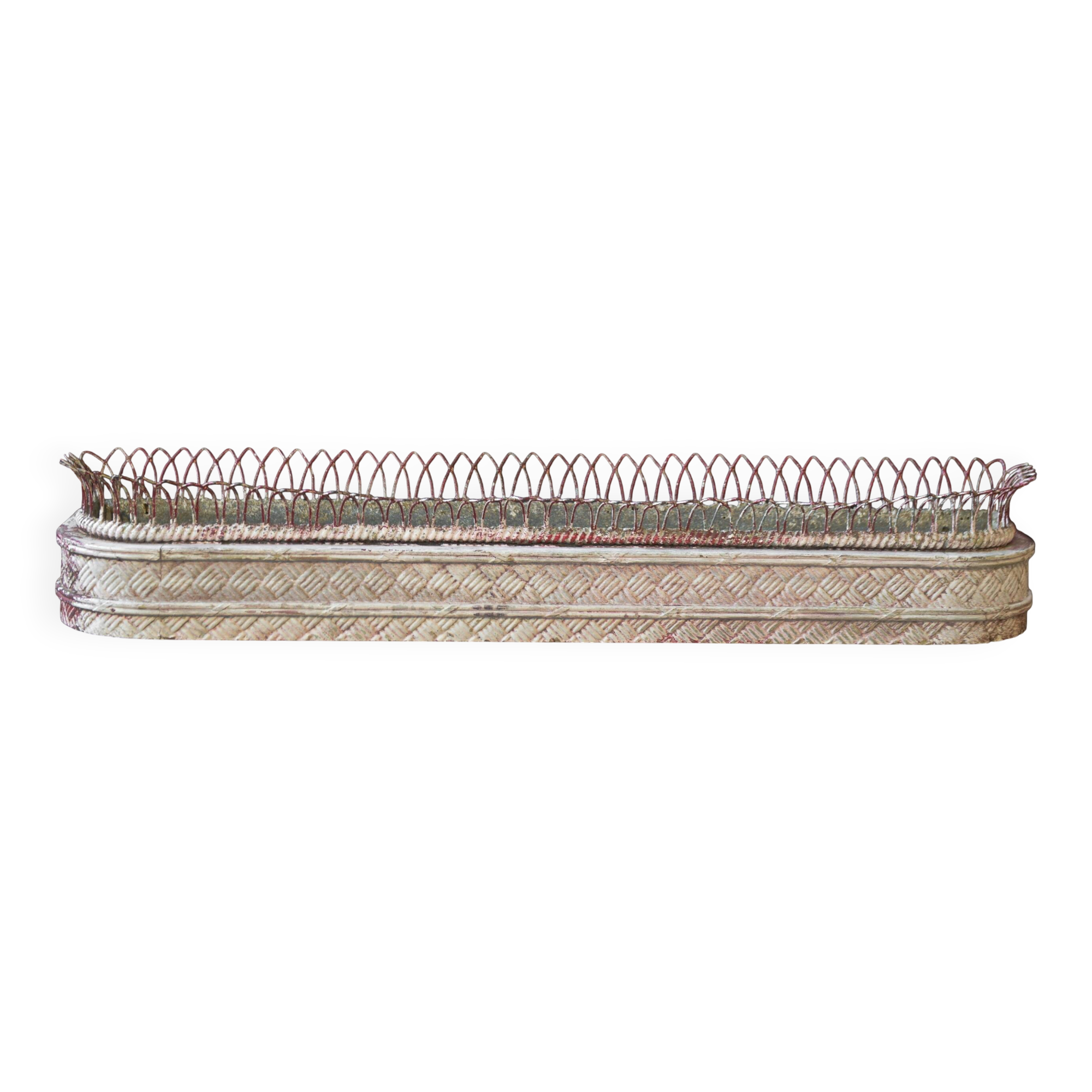 Long zinc and wood planter with a white patina from the early 20th century.