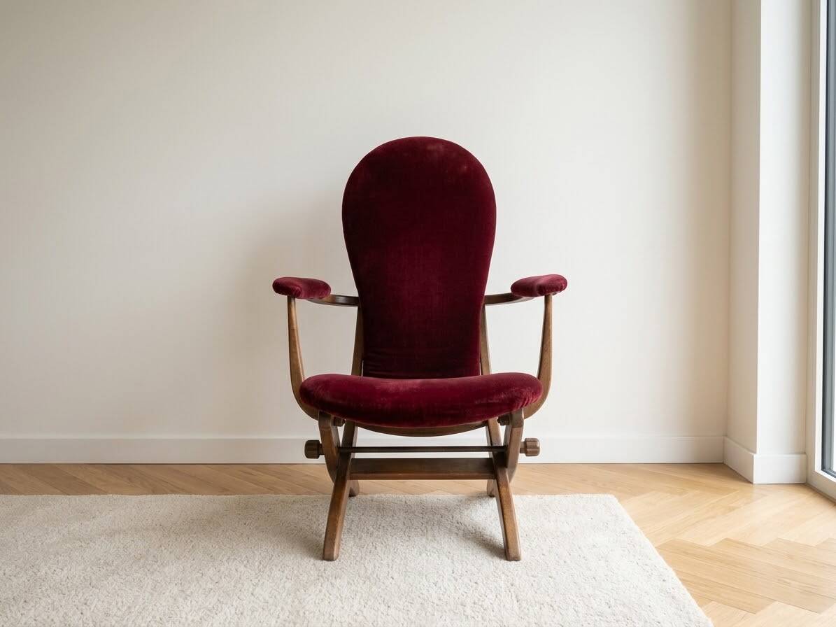Vintage 1970s adjustable armchair in burgundy velvet.