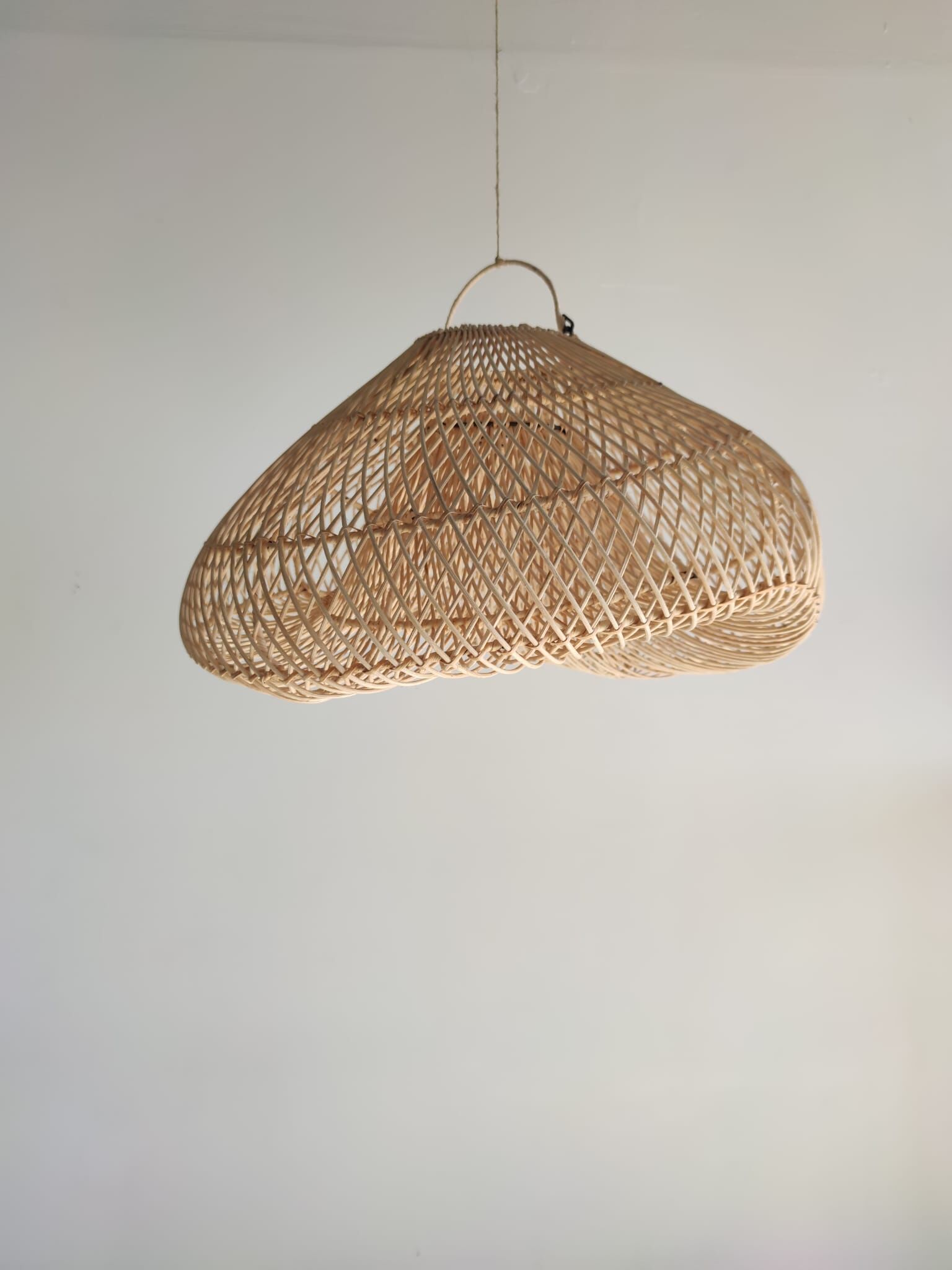 Small rattan lampshade in the shape of a braided hat