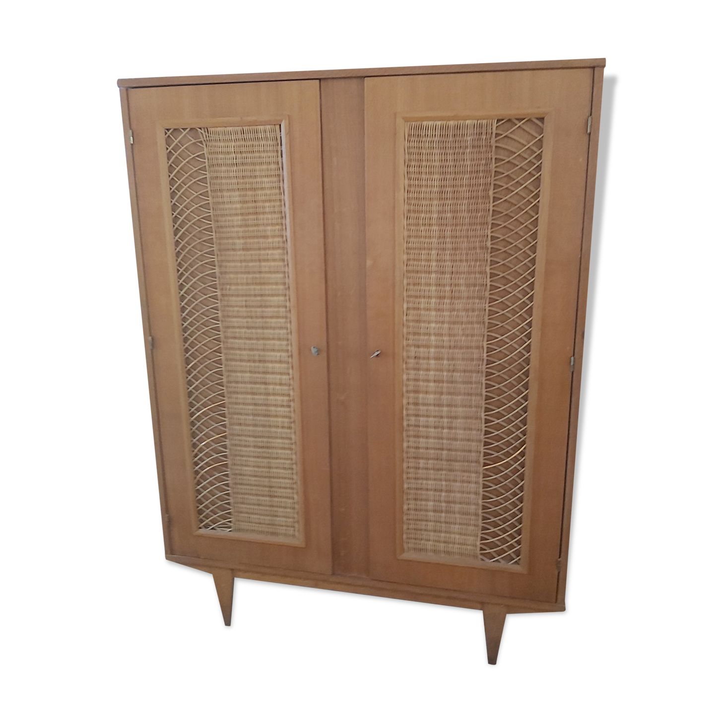 Vintage wooden and rattan cabinet