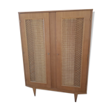 Vintage wooden and rattan cabinet