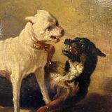 Jean Baptiste Louis Guy? Oil on panel, two bulldogs fighting