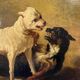 Jean Baptiste Louis Guy? Oil on panel, two bulldogs fighting