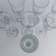 Lot of 8 vintage champagne flutes from the 1980s, transparent glass, twisted stem.