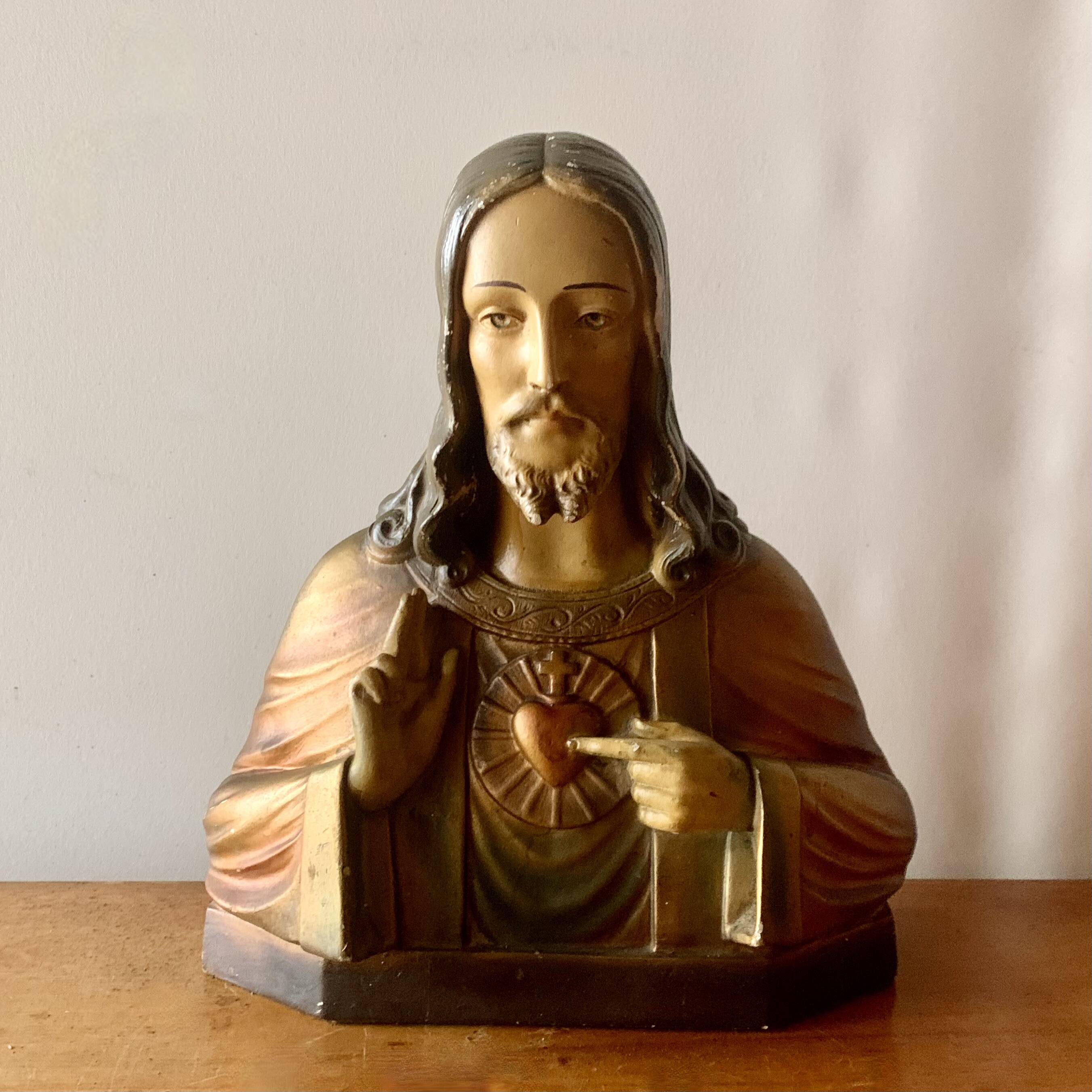 Old Sacred Heart of Jesus bust in plaster