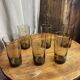 6 verres à eau en verre brun fumé, années 70