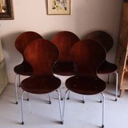 5 chaises style fourmi en contreplaqué moulé et métal chromé, esprit s