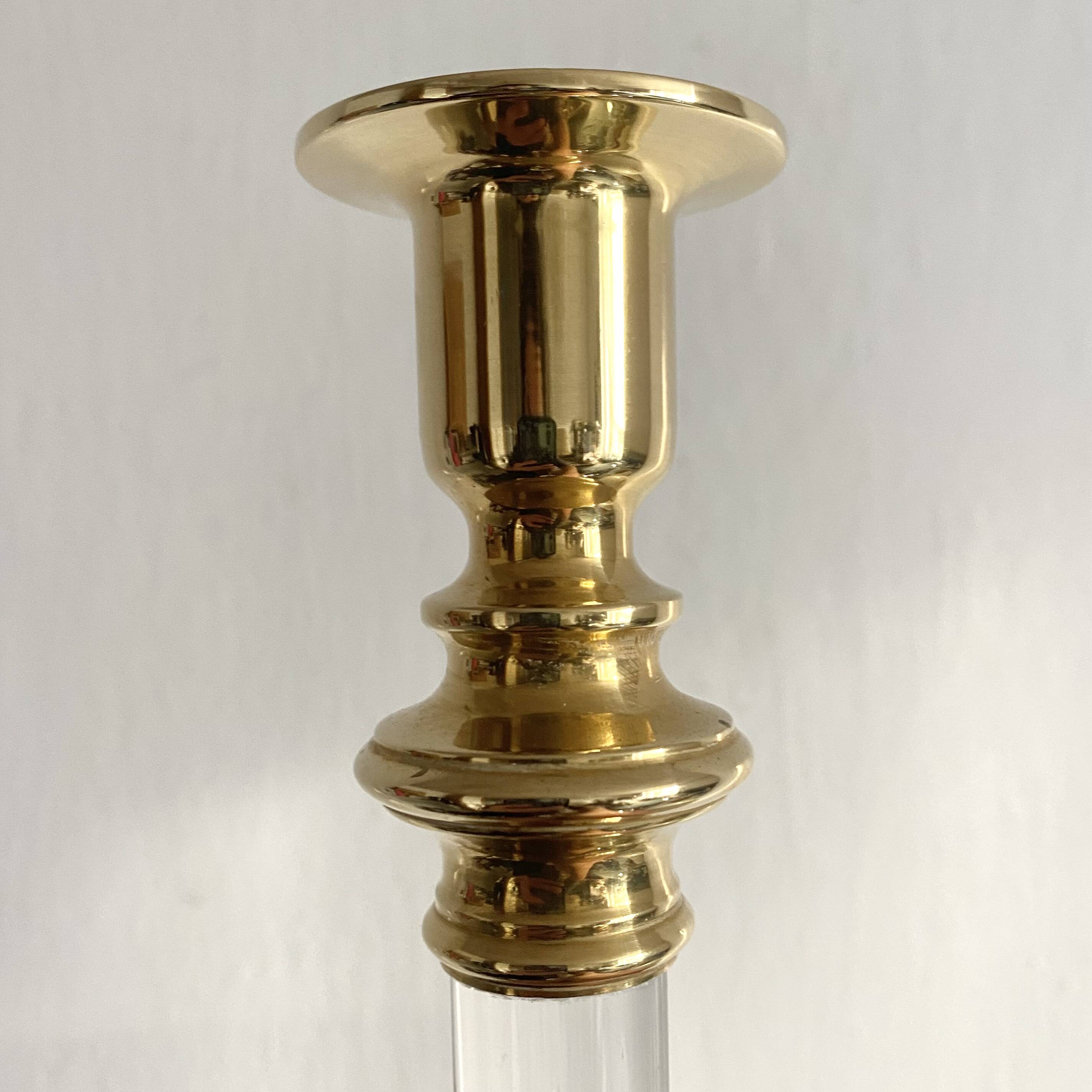 Pair of brass and lucite candlesticks, 1970s