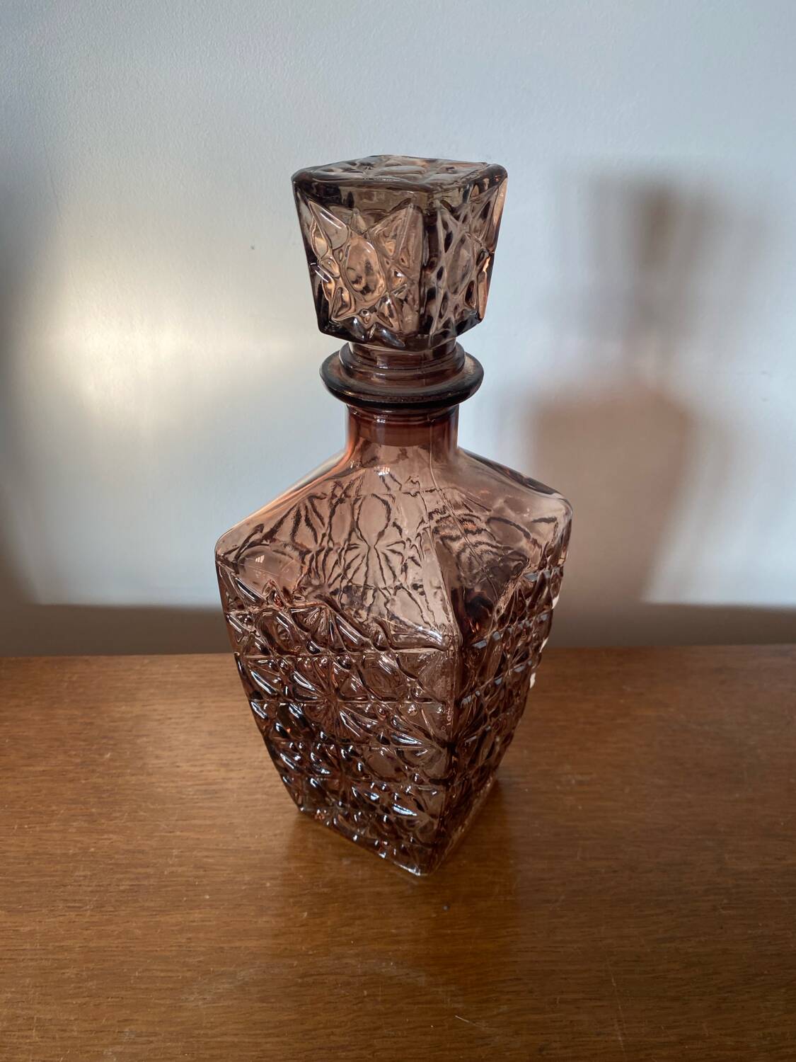 Antique whiskey decanter + vintage brown molded glass stopper