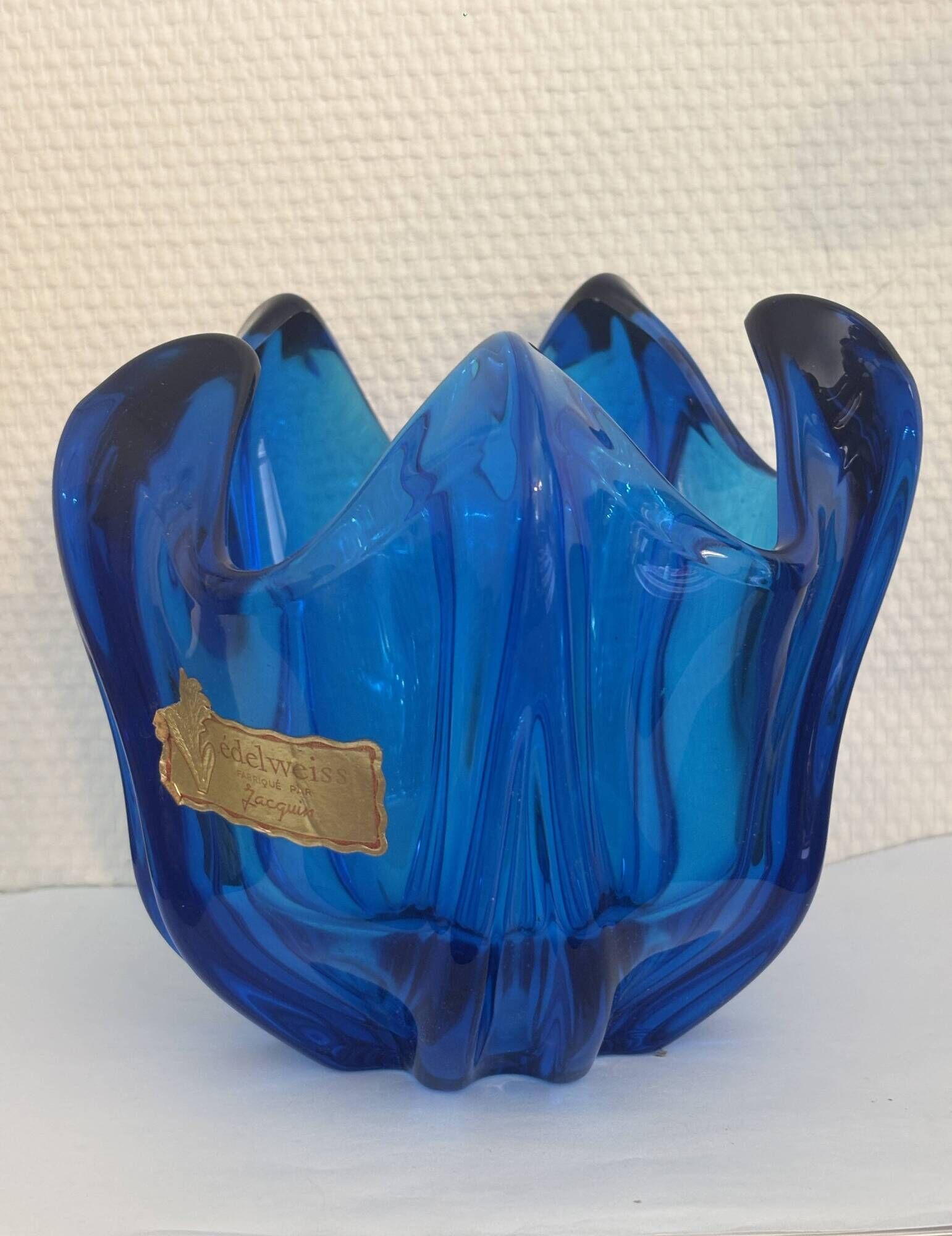 Vintage Cobalt Blue Glass Vase – Edelweiss by J acquin, 1960s