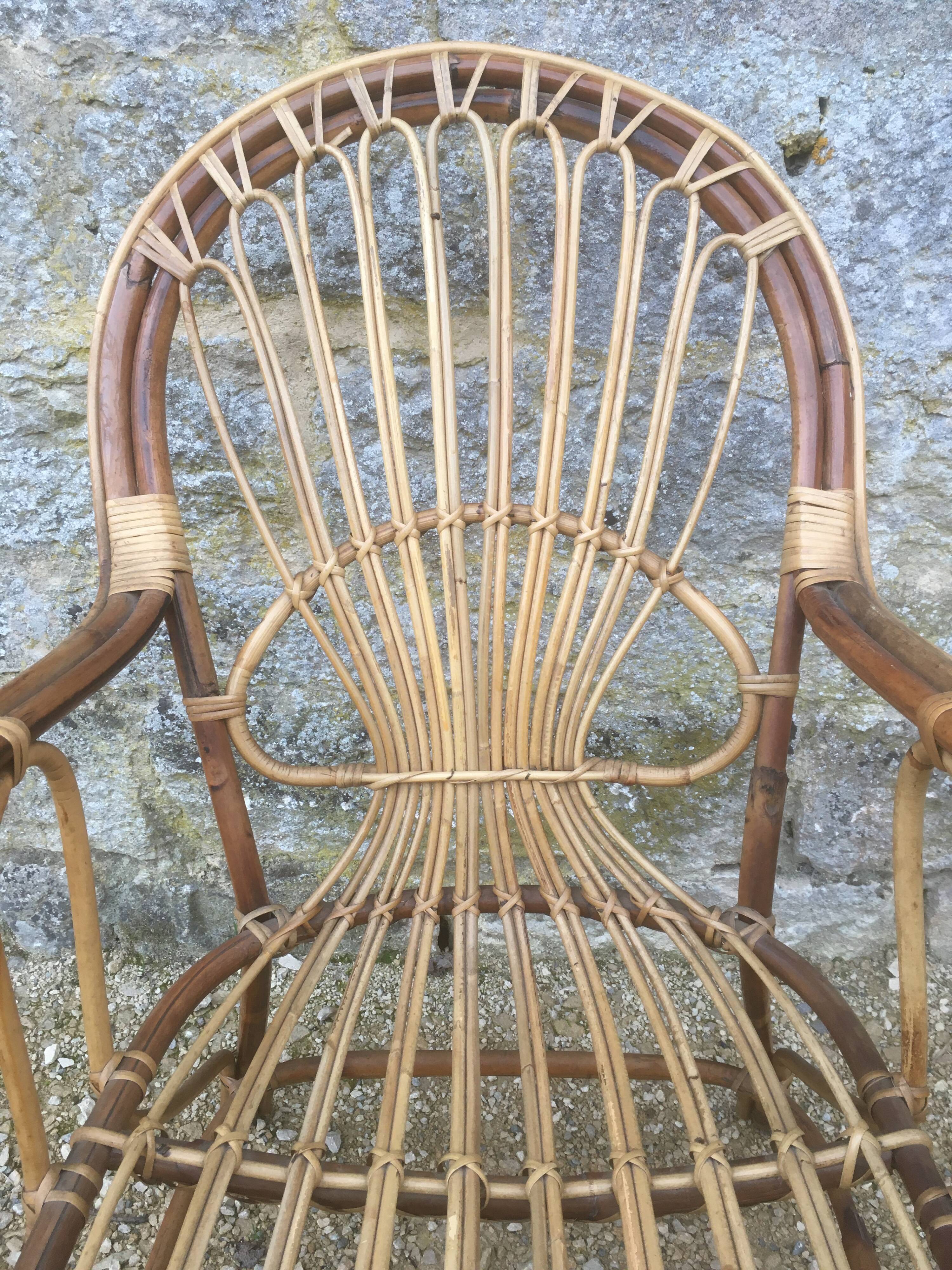 2 armchairs in old rattan